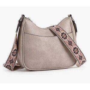 Cluci Women Taupe Crossbody Bag with Floral Adjustable Strap